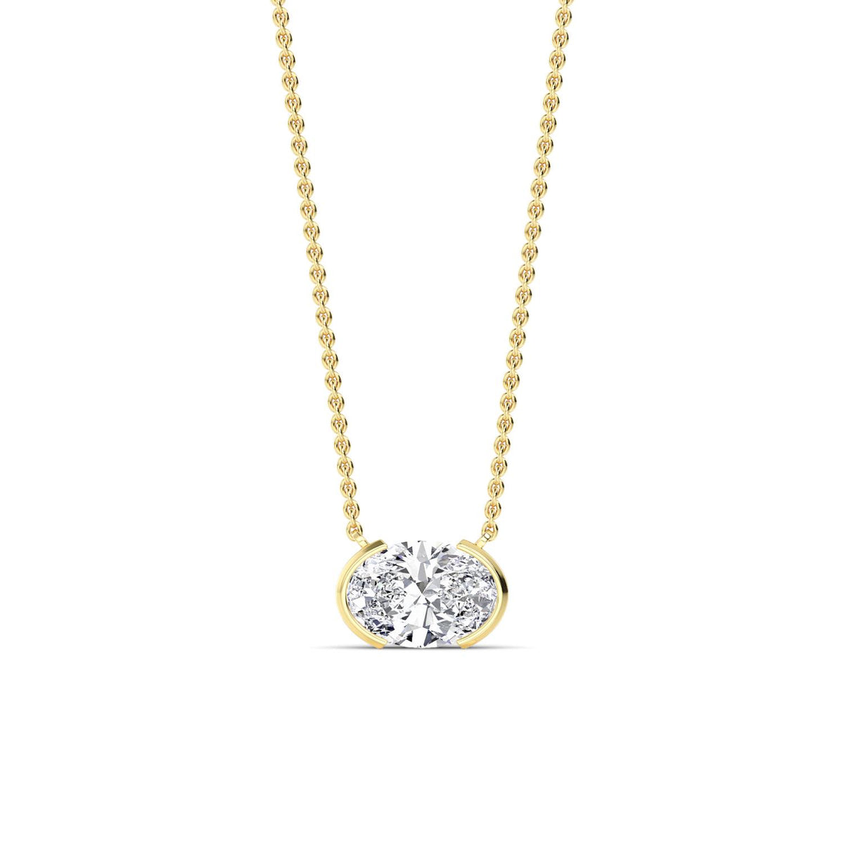 Yellow Gold / Oval Lab Grown Diamond Bezel Necklace