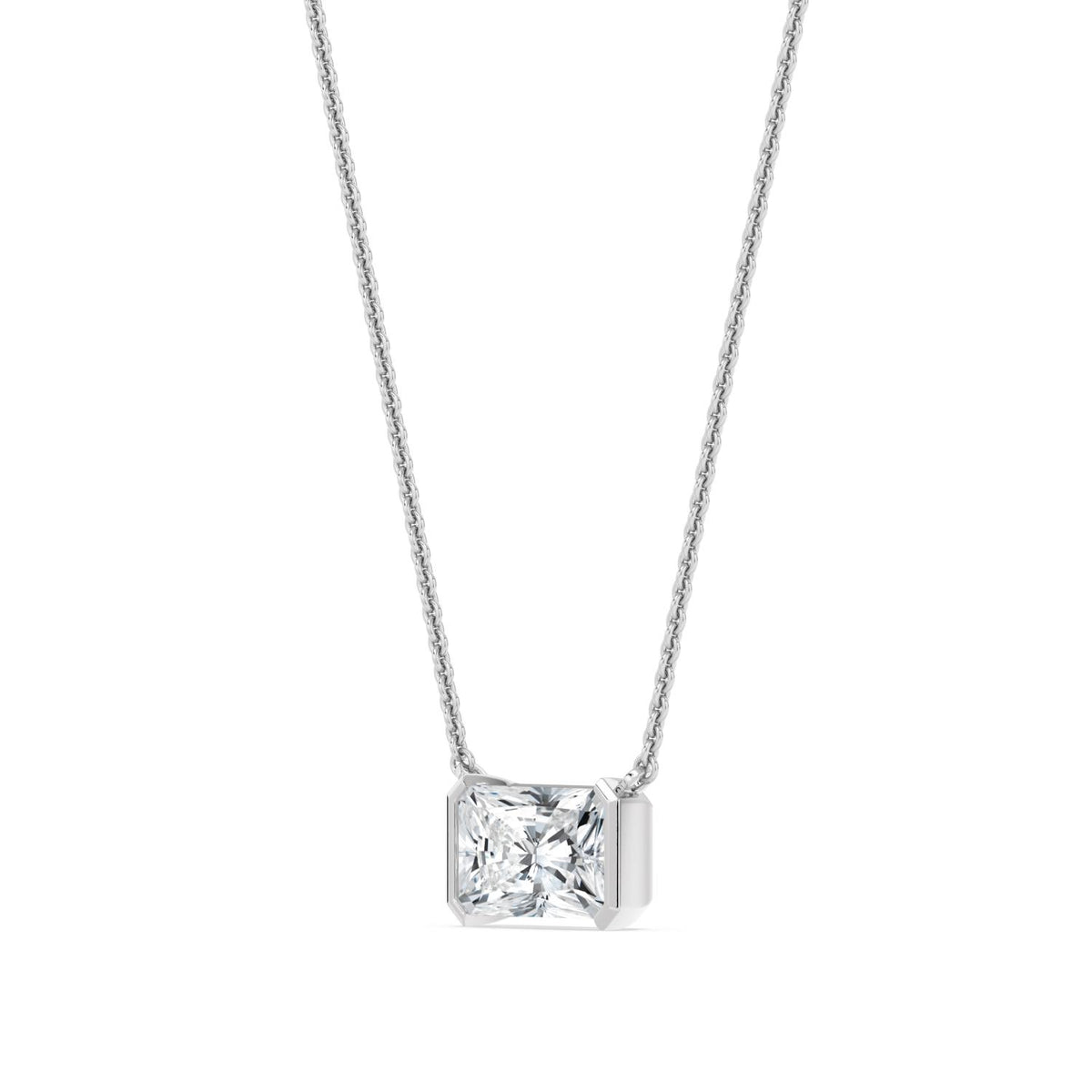 White Gold / Lab Grown Diamond Bezel Necklace