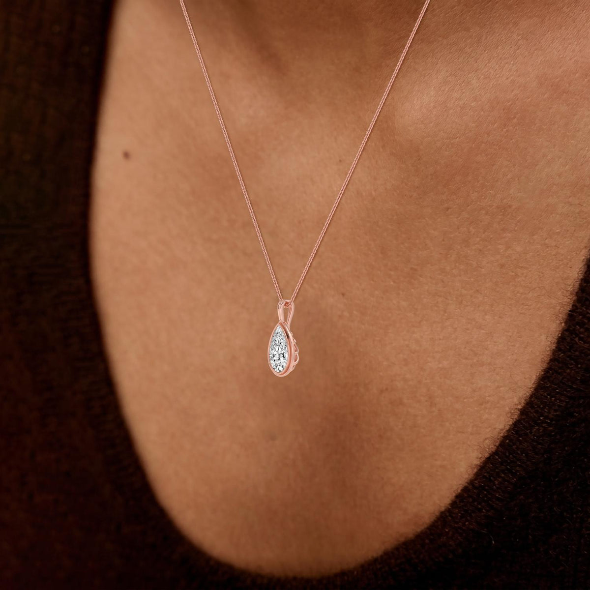 Rose Gold / 1.50ct Lab Grown Diamond Bezel Necklace