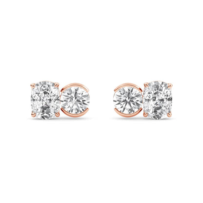 Rose Gold / 3.06ct Lab Grown Diamond Toi et Moi Earrings