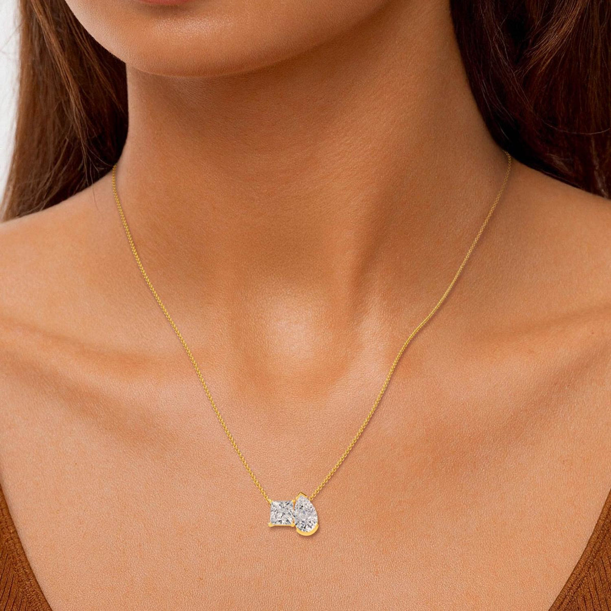 Yellow Gold / Lab Grown Diamond Toi et Moi Pendant