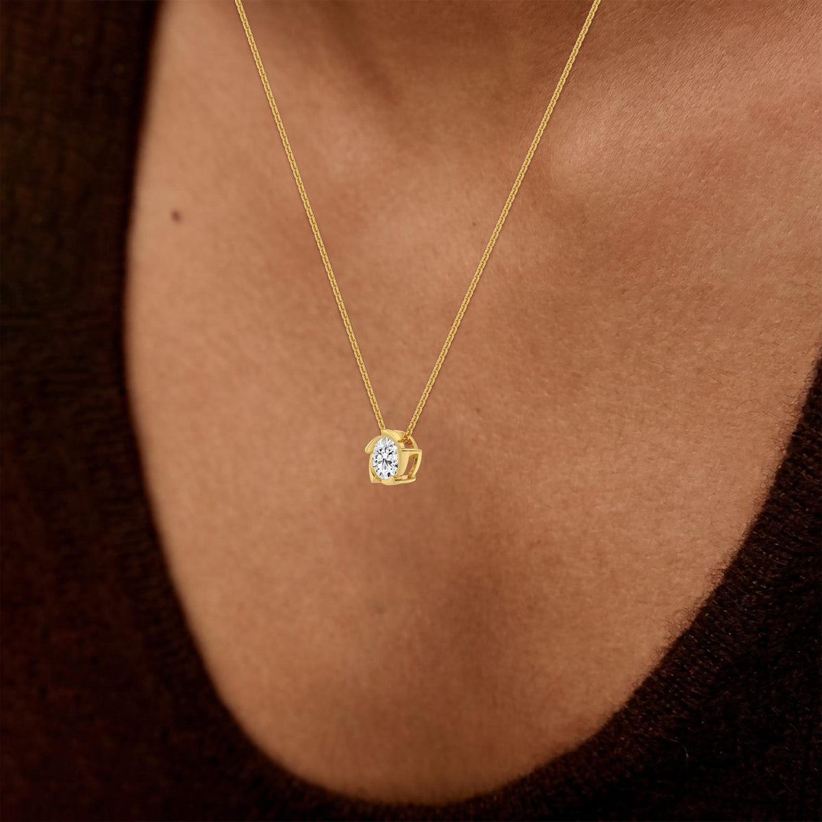 Yellow Gold / Lab Grown Diamond Bezel Necklace